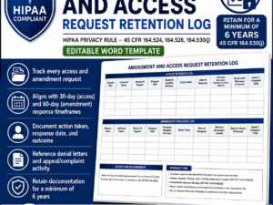Amendment and Access Request Retention Log
